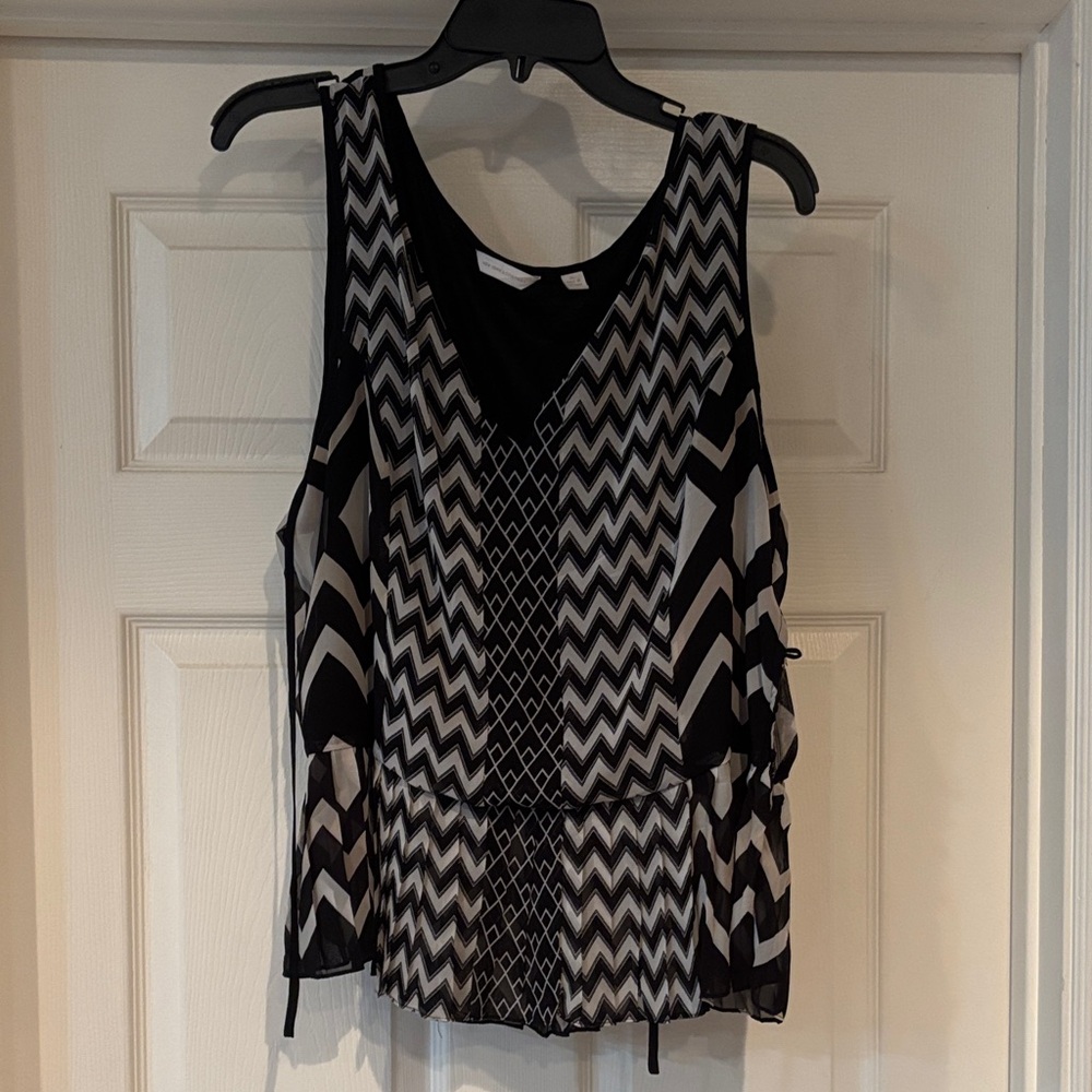 New York & Company Black and White Chevron Blouse